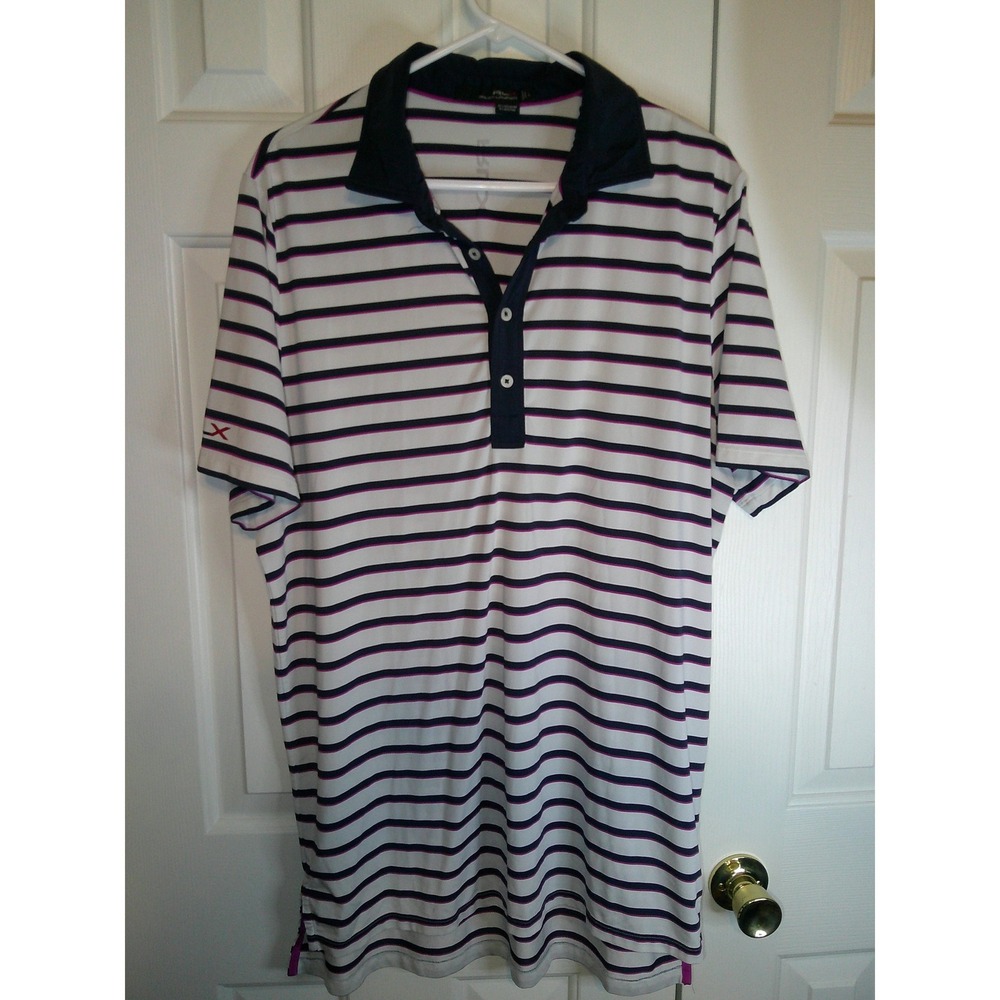 RLX Golf Polo Shirt Striped Short Sleeve Athletic Top Performance‎ Size L